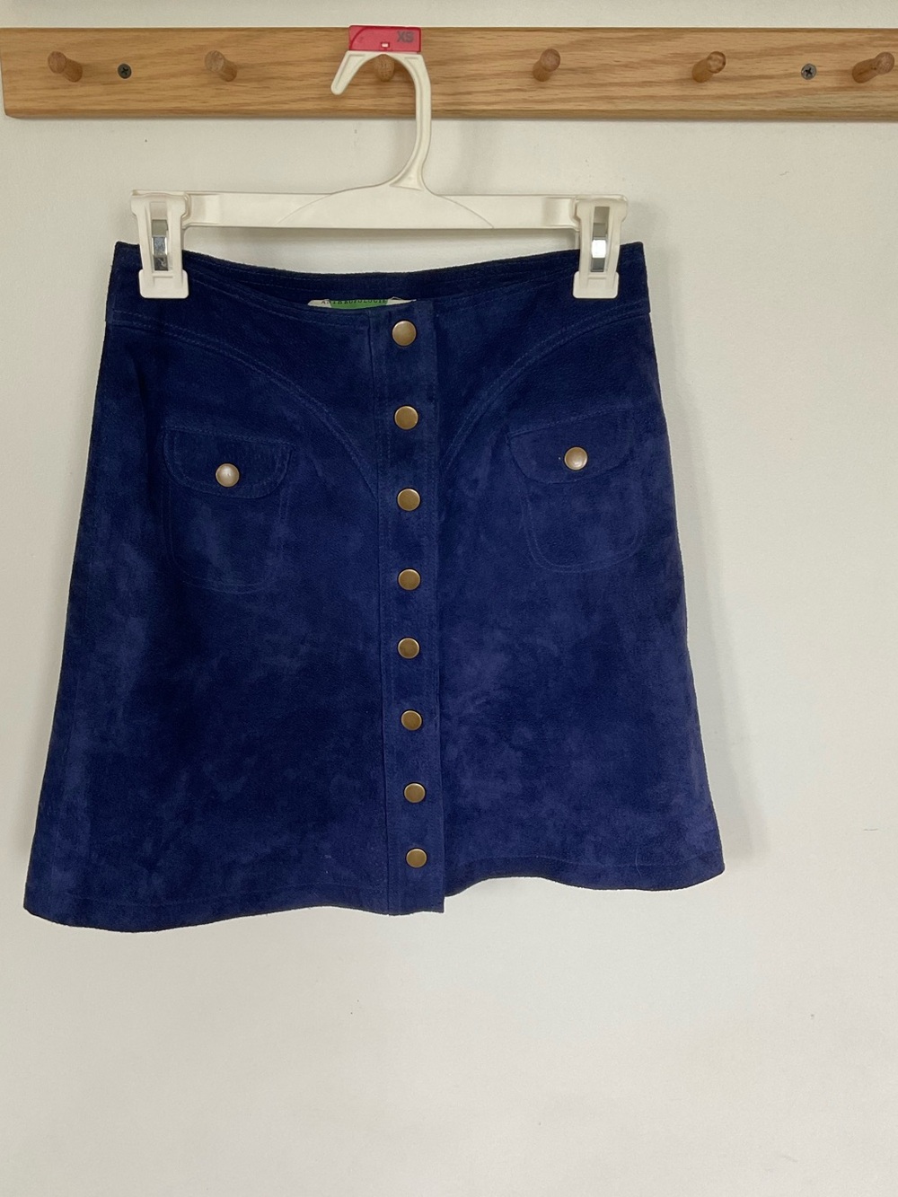 Anthropologie Navy Suede-Look Button-Front A-Line Skirt
